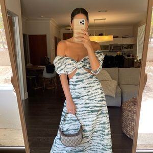 SHEIN Green and White Tie-Dye Maxi Dress